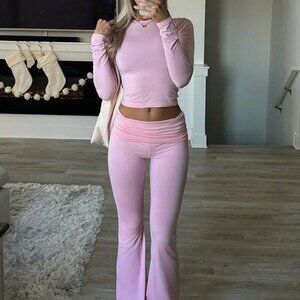 Pink Casual Women's Fitted Sporty Long Sleeve Outfit